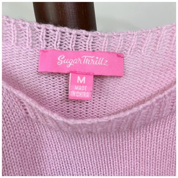 Sugar Thrillz pink mushroom cropped sweater tank top size medium (runs small) - Picture 3 of 4